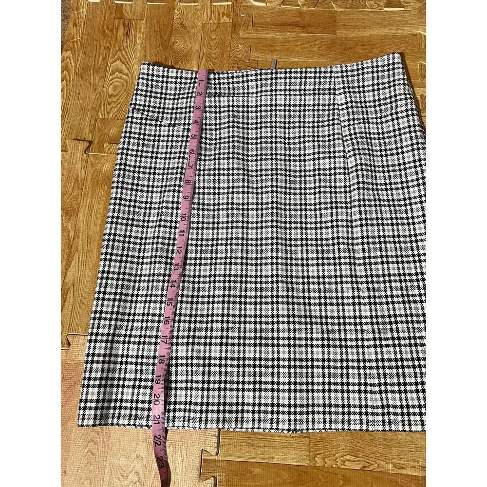 Michael Kors Lined A Line Skirt Size L Large Black White Plaid Rear Zip Business